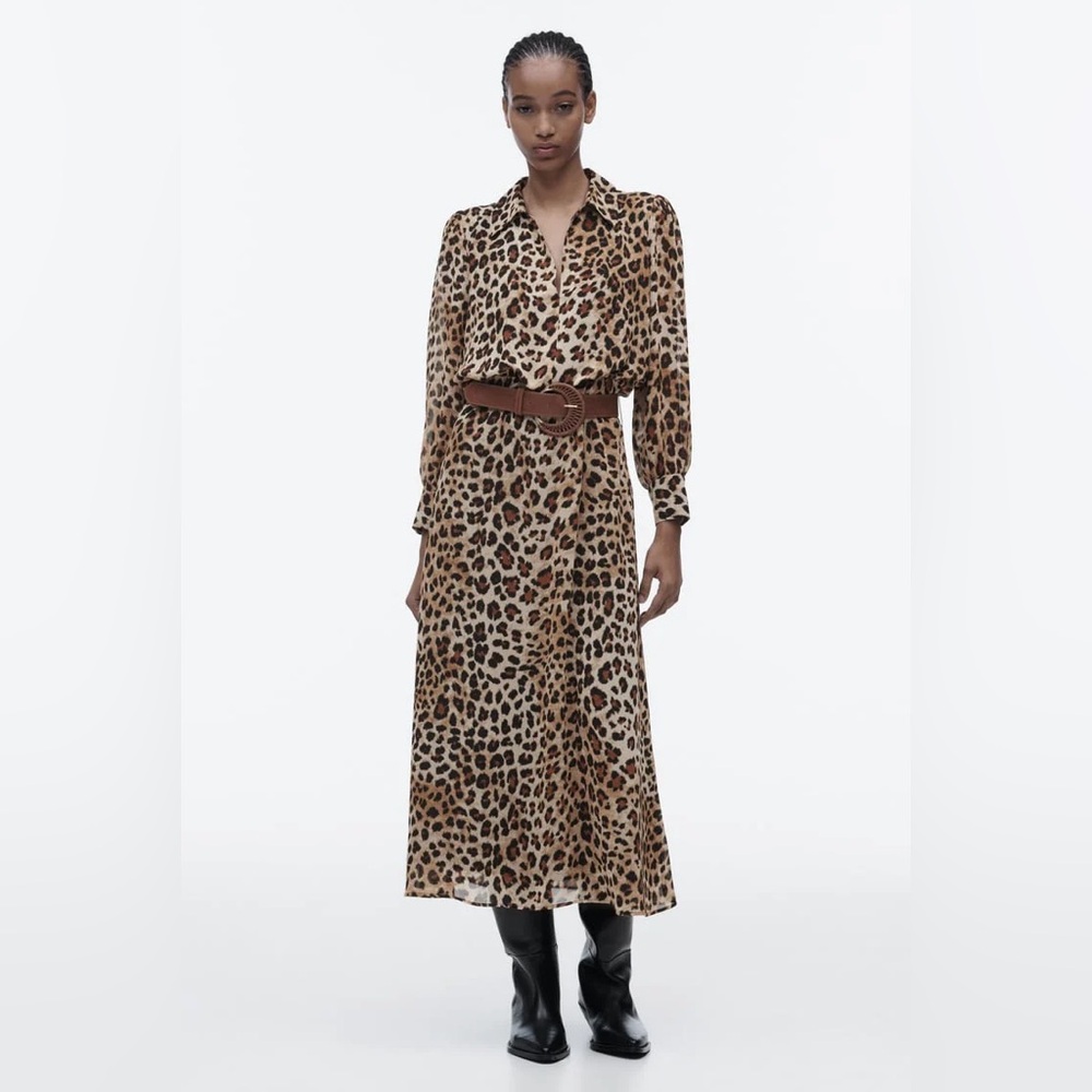 Zara Leopard Print Maxi Dress with Belt size Small